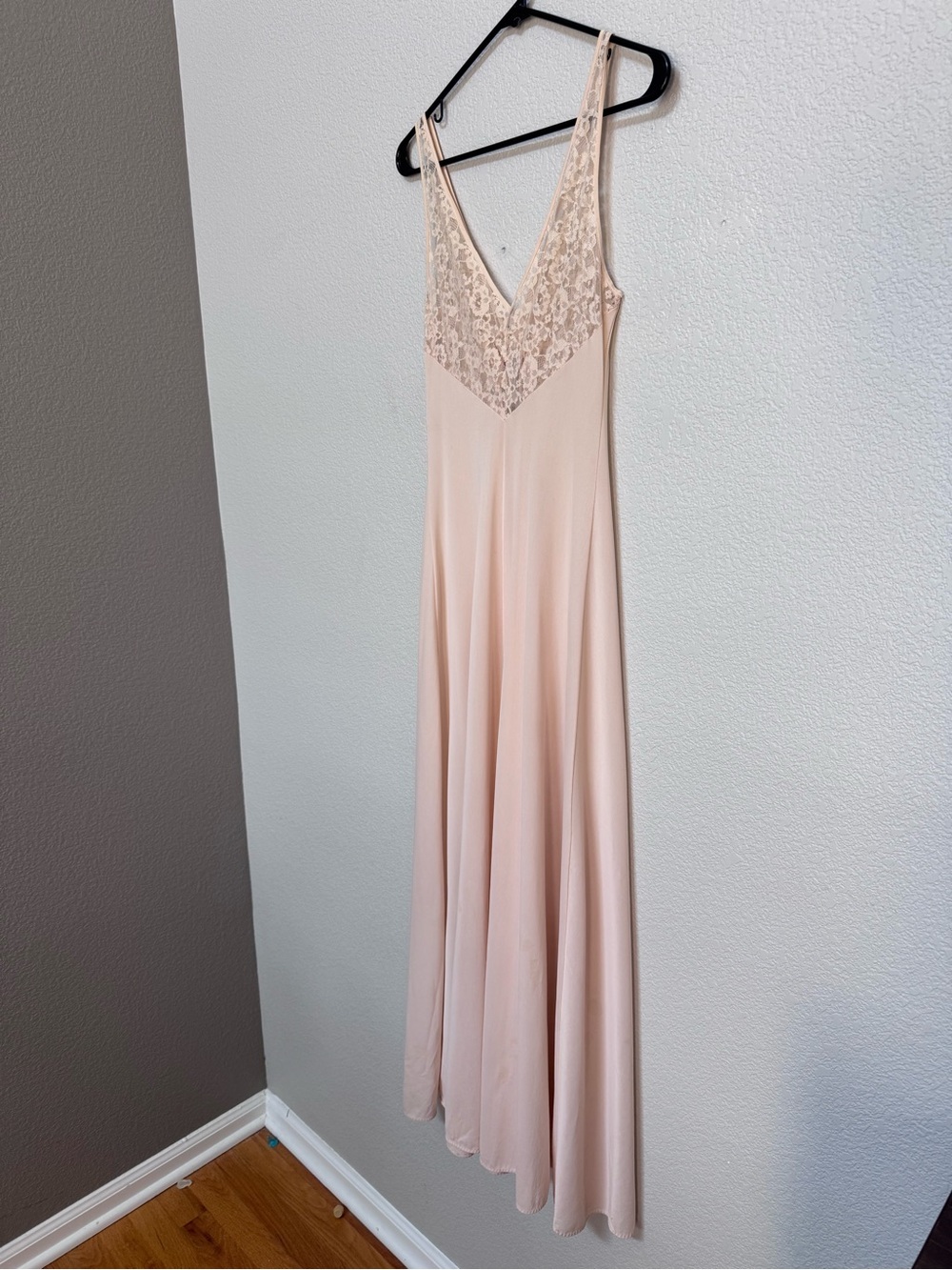 Vintage Lace Satin V Neck Maxi Slip Dress Women’s S/M Champagne Y2K Lingerie